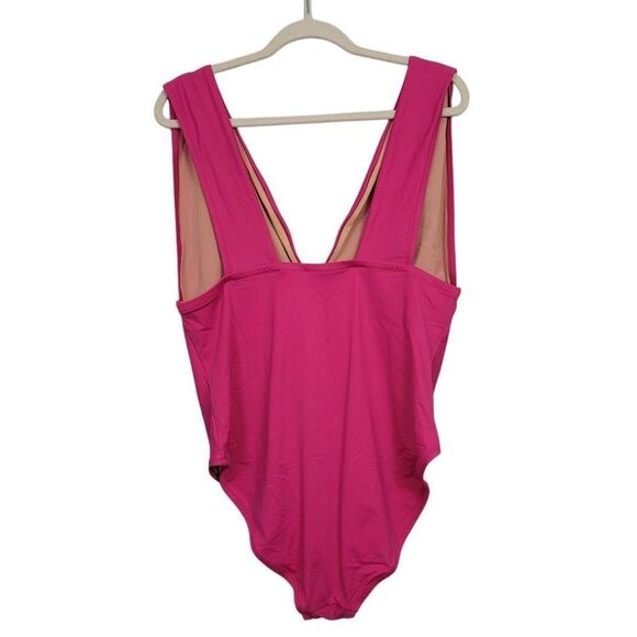 J Crew V-neck One-Piece Fushia Pink Swimming Suit Plus Sz 18 Plunging V-Neck - Picture 4 of 10